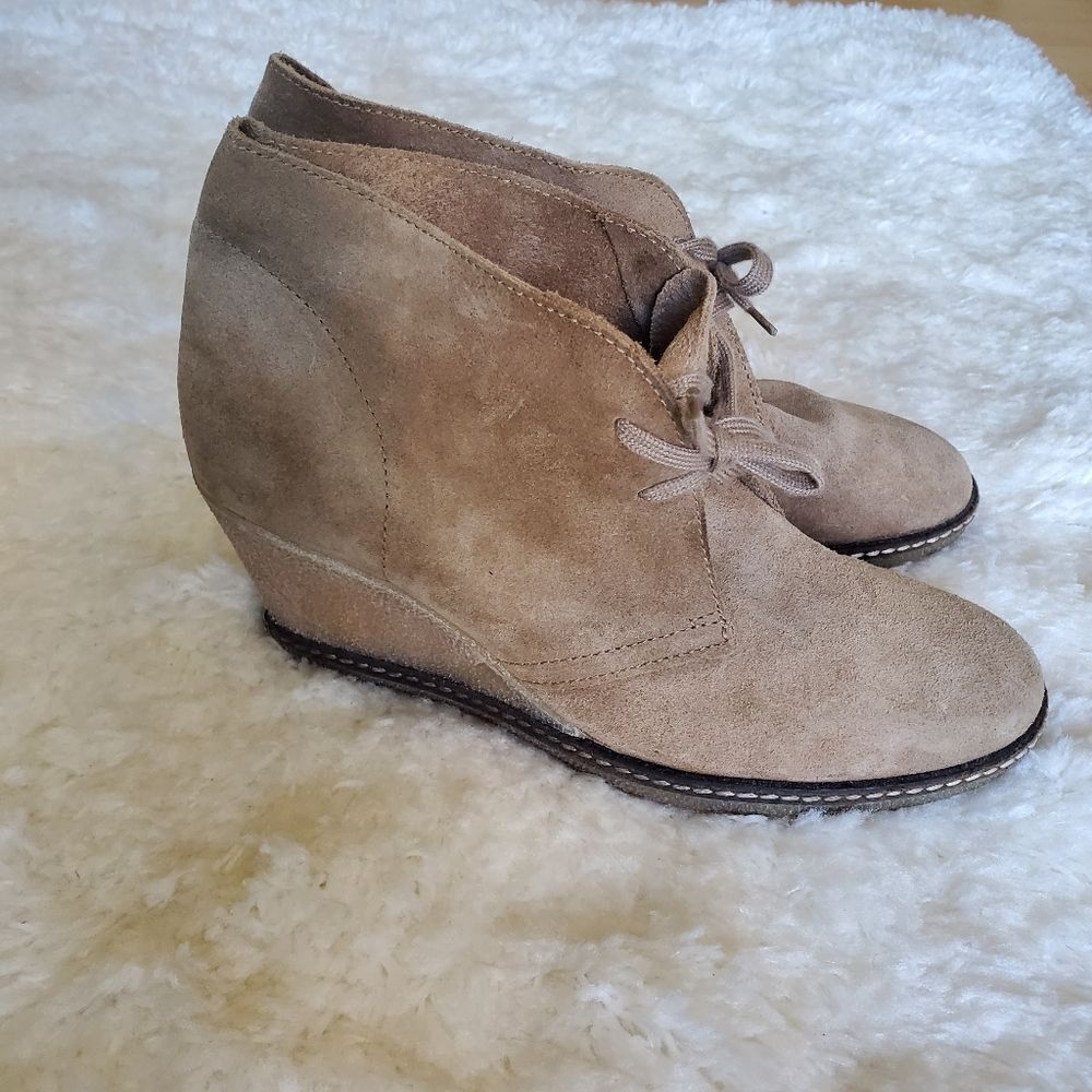 J. Crew Women's Suede Bootie Size 8 Color Tan Wedges - Picture 8 of 10